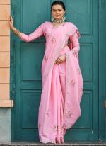 Tussar Cotton Pink Party Wear Sequins Work Saree